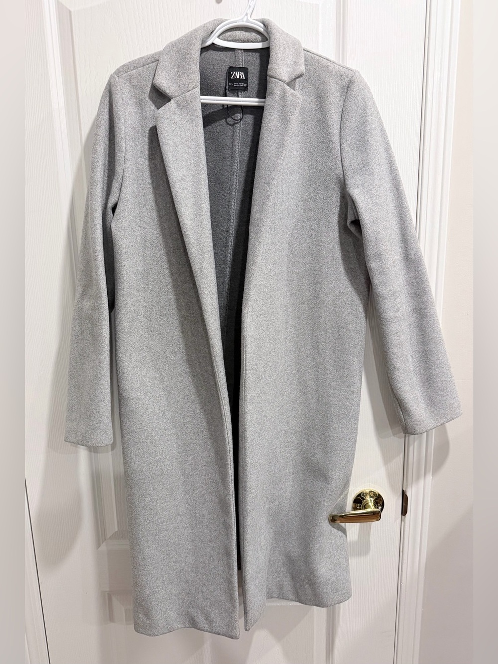 Zara Light Gray Open-Front Long Trench Coat